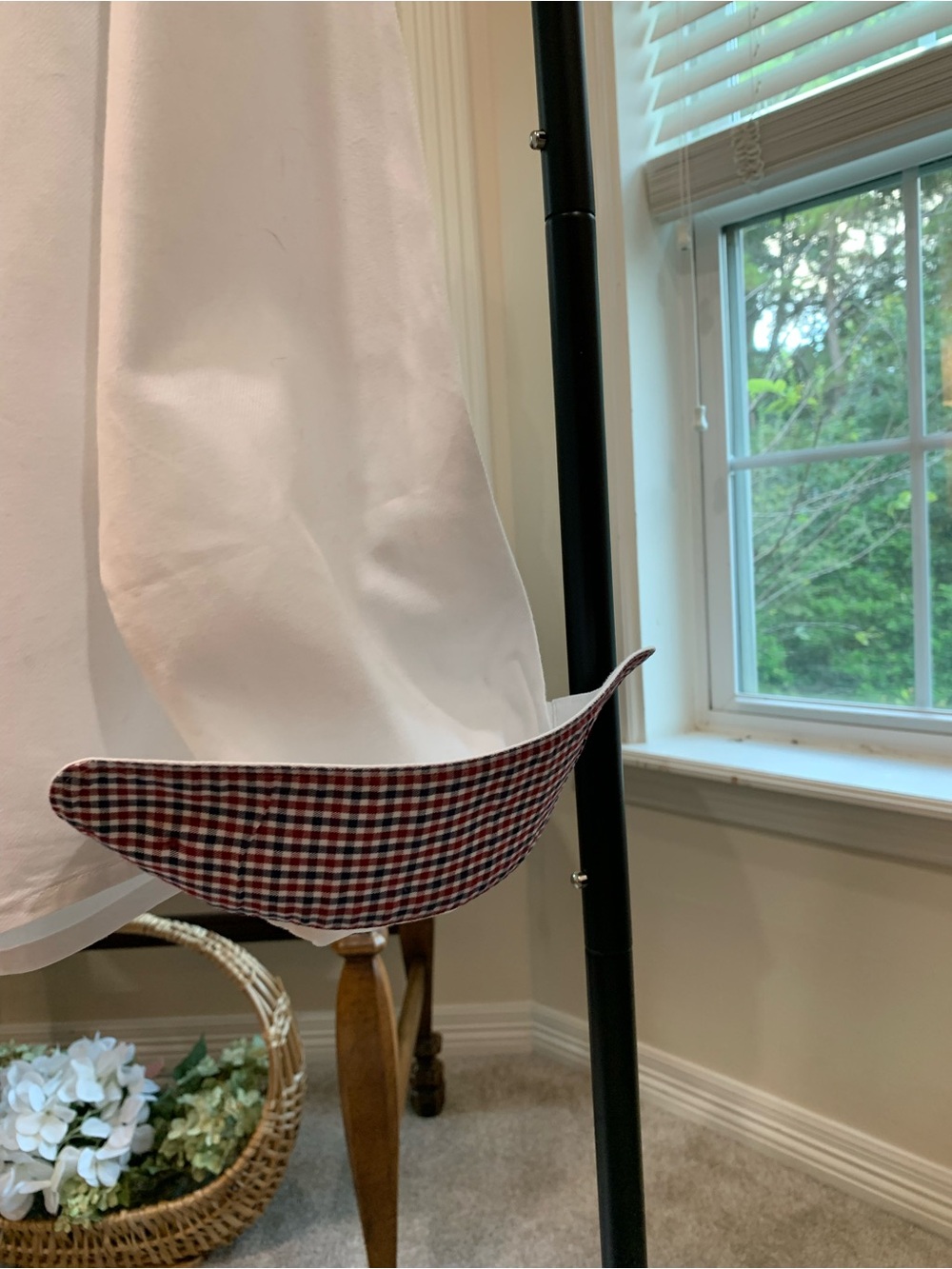 Reimagined White Dress Shirt with Red-Black Check Trim - Picture 6 of 7